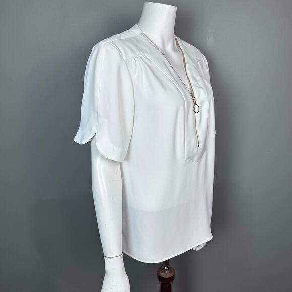 Trina Turk blouse top Large white short sleeve office summer coastal - Picture 4 of 9